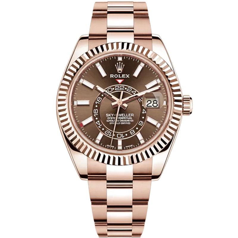Sky-Dweller 42mm Oyster Bracelet and 18 CT Everose Gold with Chocolate Dial Fluted Bezel - Rolex
