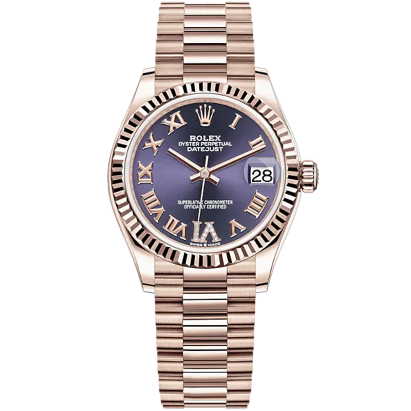 Datejust 31 31mm President Bracelet Oystersteel and Everose Gold with Aubergine Dial Fluted Bezel - Rolex