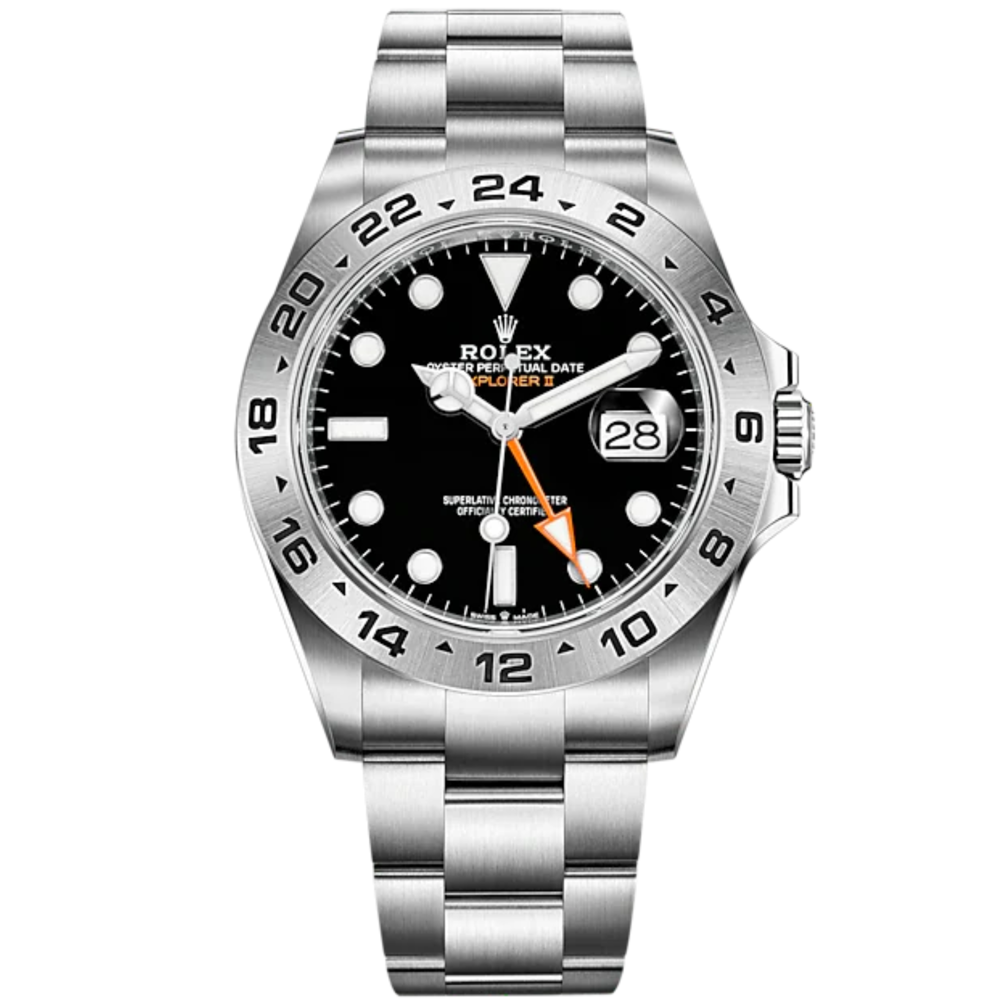 Explorer II 42mm Oyster Bracelet Oystersteel and Chromalight Display with Black Dial Arrow-Shaped 24-Hour Bezel - Rolex