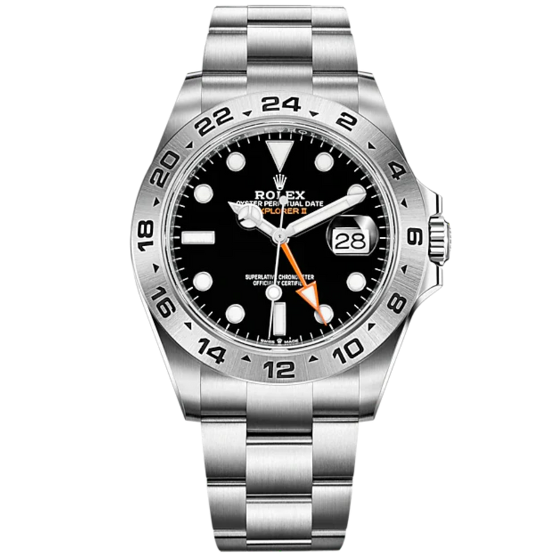 Explorer II 42mm Oyster Bracelet Oystersteel and Chromalight Display with Black Dial Arrow-Shaped 24-Hour Bezel - Rolex