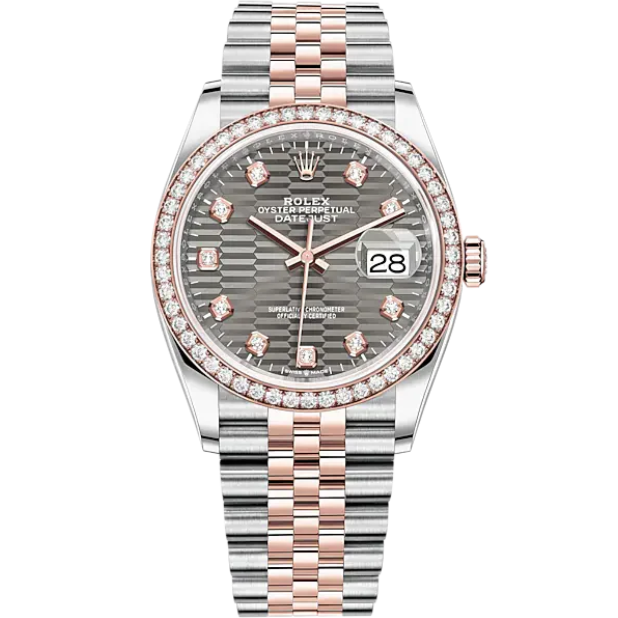 Datejust 36 36mm Oystersteel and Everose Gold Jubilee Bracelet Slate Fluted-Motif Diamond-set Dial Diamond-set Bezel - Rolex