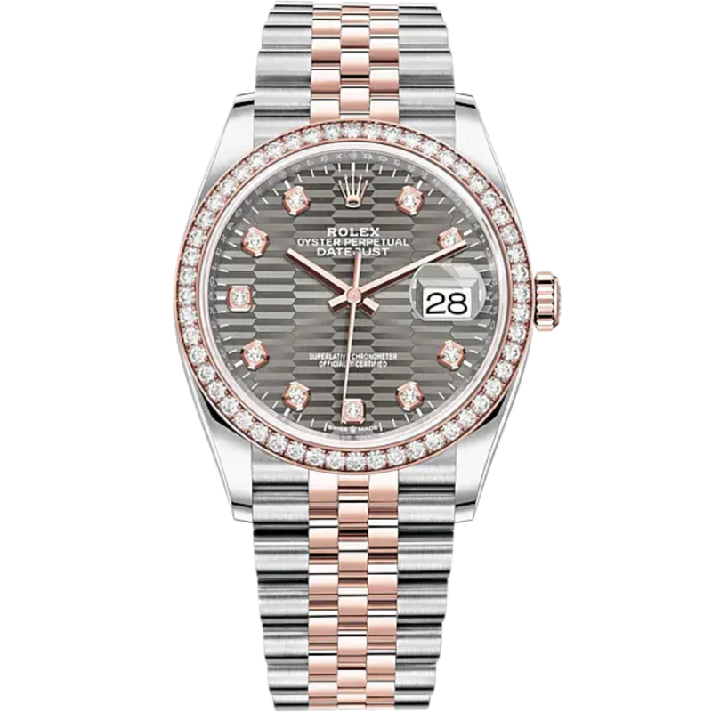 Datejust 36 36mm Oystersteel and Everose Gold Jubilee Bracelet Slate Fluted-Motif Diamond-set Dial Diamond-set Bezel - Rolex
