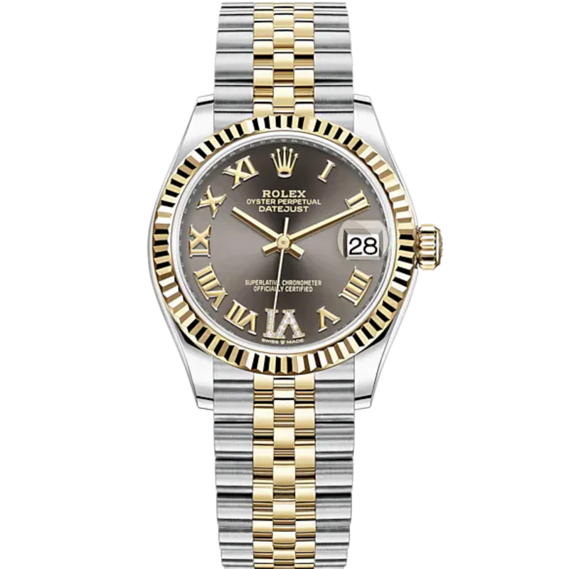 Datejust 31 31mm Jubilee Bracelet Oystersteel and Yellow Gold with Dark Grey Diamond-Set Dial Fluted Bezel - Rolex