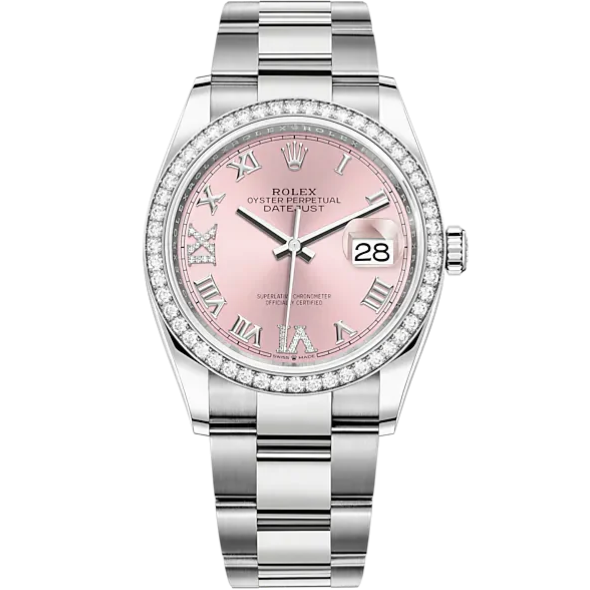 Datejust 36 36mm Oystersteel and White Gold Oyster Bracelet Pink Diamond-set Dial Diamond-set Bezel - Rolex