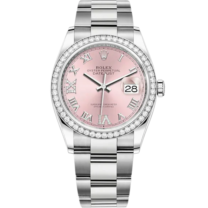 Datejust 36 36mm Oystersteel and White Gold Oyster Bracelet Pink Diamond-set Dial Diamond-set Bezel - Rolex