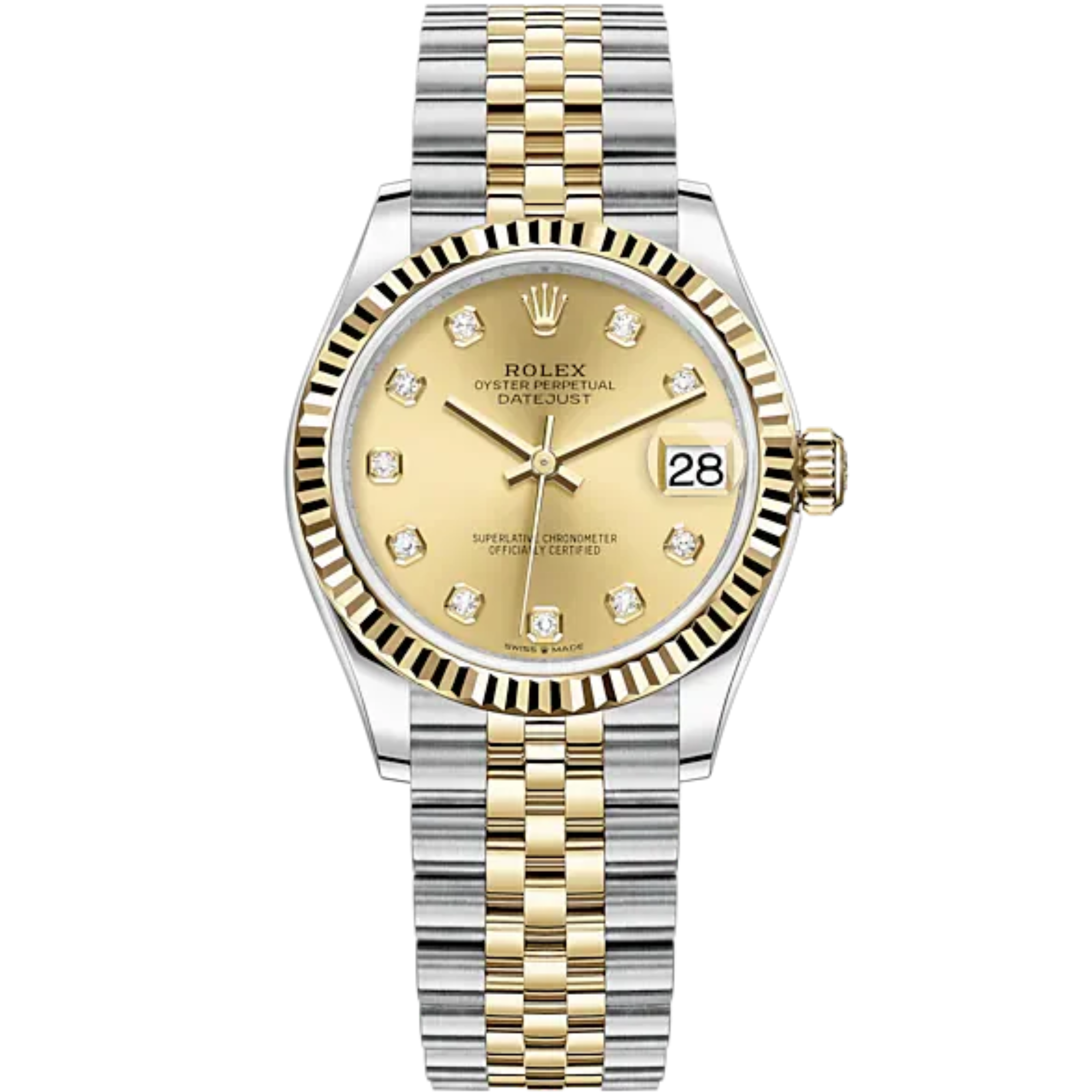 Datejust 31 31mm Jubilee Bracelet Oystersteel and Yellow Gold with Champagne Colour Diamond-Set Dial Fluted Bezel - Rolex