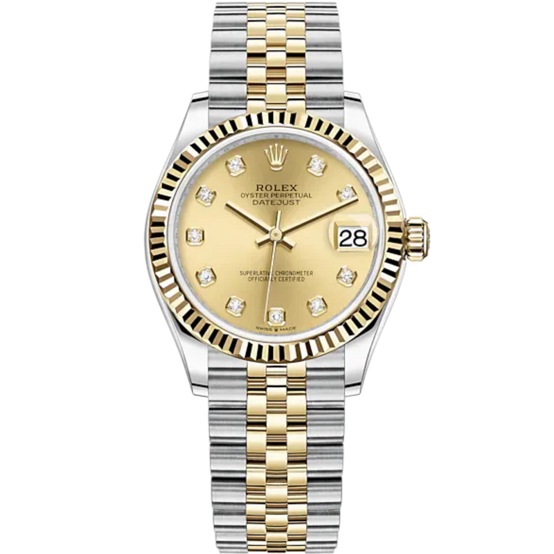 Datejust 31 31mm Jubilee Bracelet Oystersteel and Yellow Gold with Champagne Colour Diamond-Set Dial Fluted Bezel - Rolex