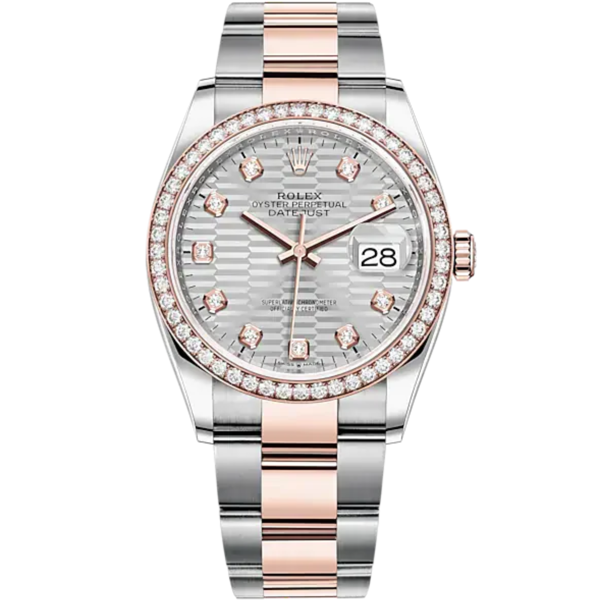 Datejust 36 36mm Oystersteel and Everose Gold Oyster Bracelet Silver Fluted-Motif Diamond-set Dial Diamond-set Bezel - Rolex