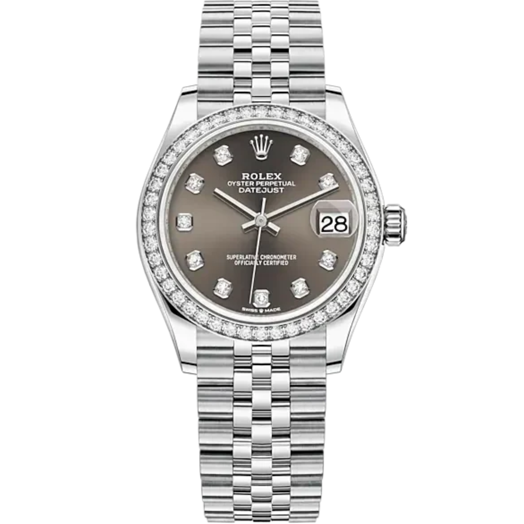 Datejust 31 31mm Jubilee Bracelet Oystersteel and White Gold with Dark Grey Diamond-Set Dial Diamond-Set Bezel - Rolex