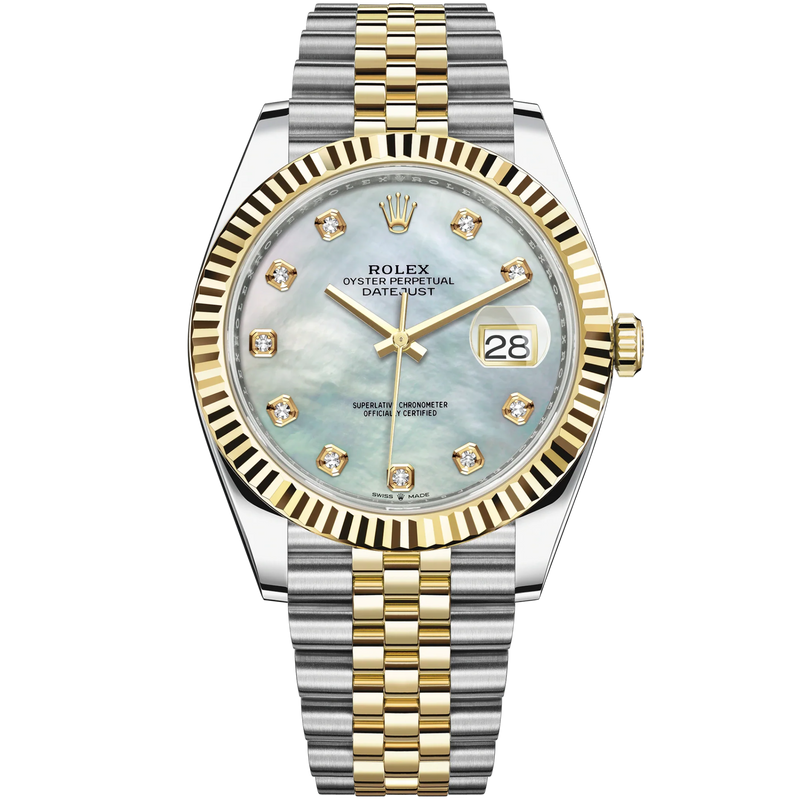 Datejust 41 41mm Jubilee Bracelet Oystersteel and Yellow Gold with White Mother-Of-Pearl Diamond-Set Dial Fluted Bezel - Rolex