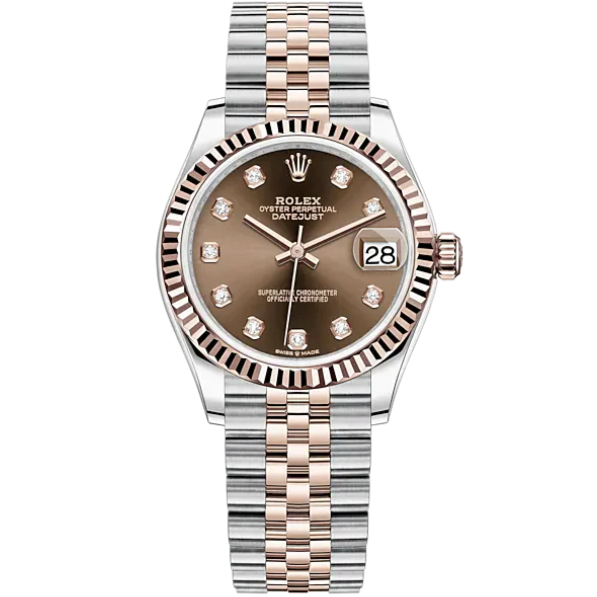 Datejust 31 31mm Jubilee Bracelet Oystersteel and Everose Gold with Chocolate Diamond-Set Dial Fluted Bezel - Rolex