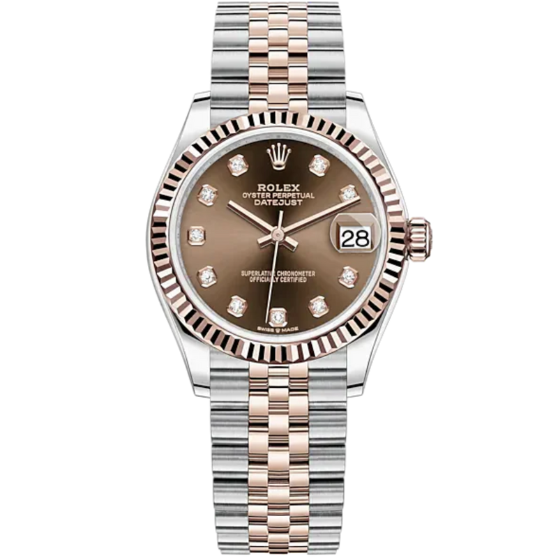 Datejust 31 31mm Jubilee Bracelet Oystersteel and Everose Gold with Chocolate Diamond-Set Dial Fluted Bezel - Rolex