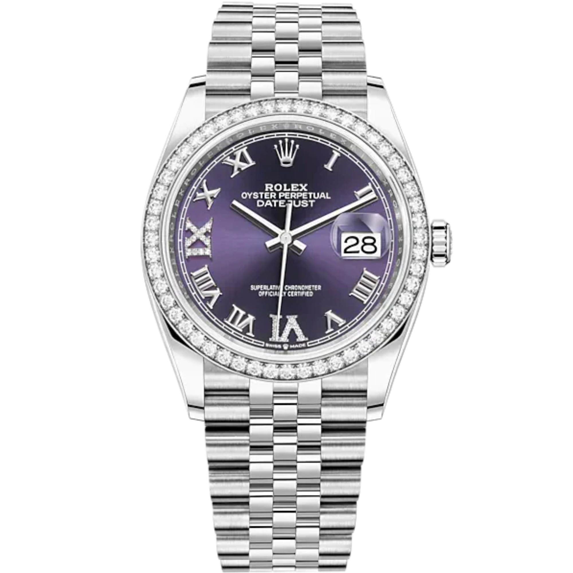 Datejust 36 36mm Oystersteel and White Gold Jubilee Bracelet Aubergine Diamond-set Dial Diamond-set Bezel - Rolex