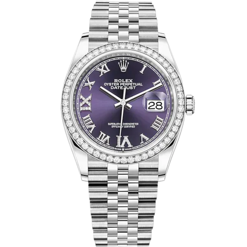 Datejust 36 36mm Oystersteel and White Gold Jubilee Bracelet Aubergine Diamond-set Dial Diamond-set Bezel - Rolex