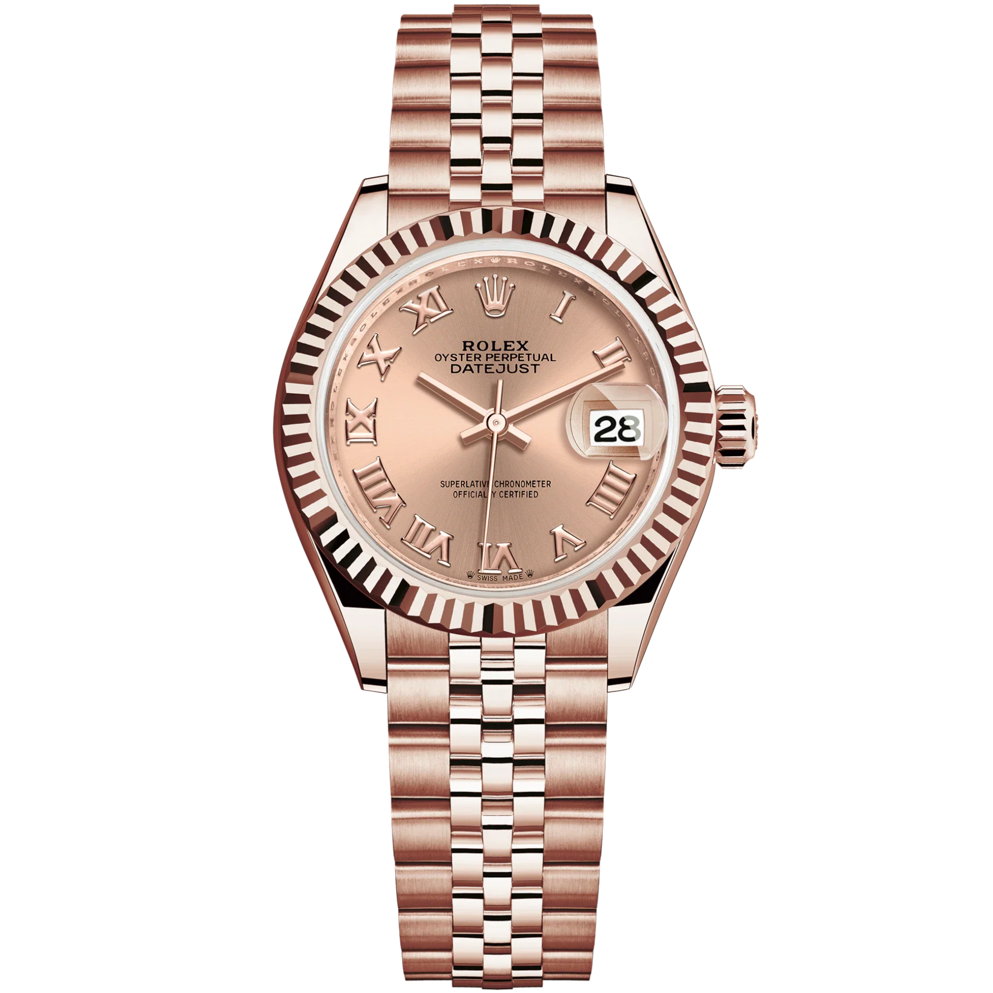 Lady-DateJust 28mm Jubilee Bracelet and 18 KT Everose Gold with Rosé-Colour Dial and Fluted Bezel - Rolex