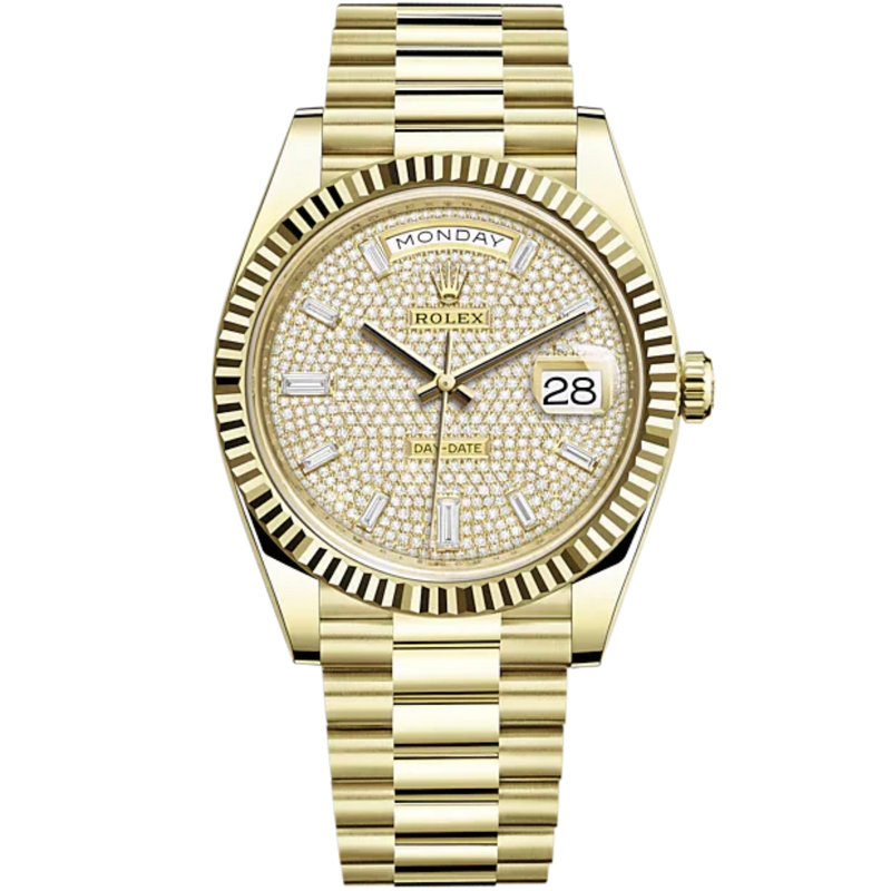 Rolex Day-Date Ref. 228238 40mm Yellow Gold with Diamond-Paved Dial and Fluted Bezel - Rolex