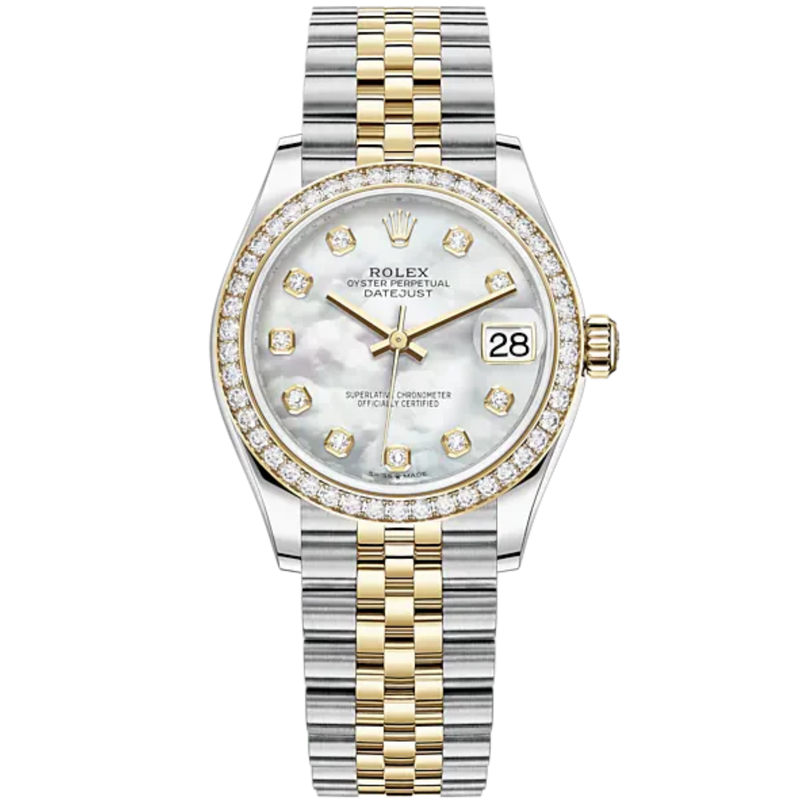 Datejust 31 31mm Jubilee Bracelet Oystersteel and Yellow Gold with White Mother-Of-Pearl Dial Diamond-Set Bezel - Rolex
