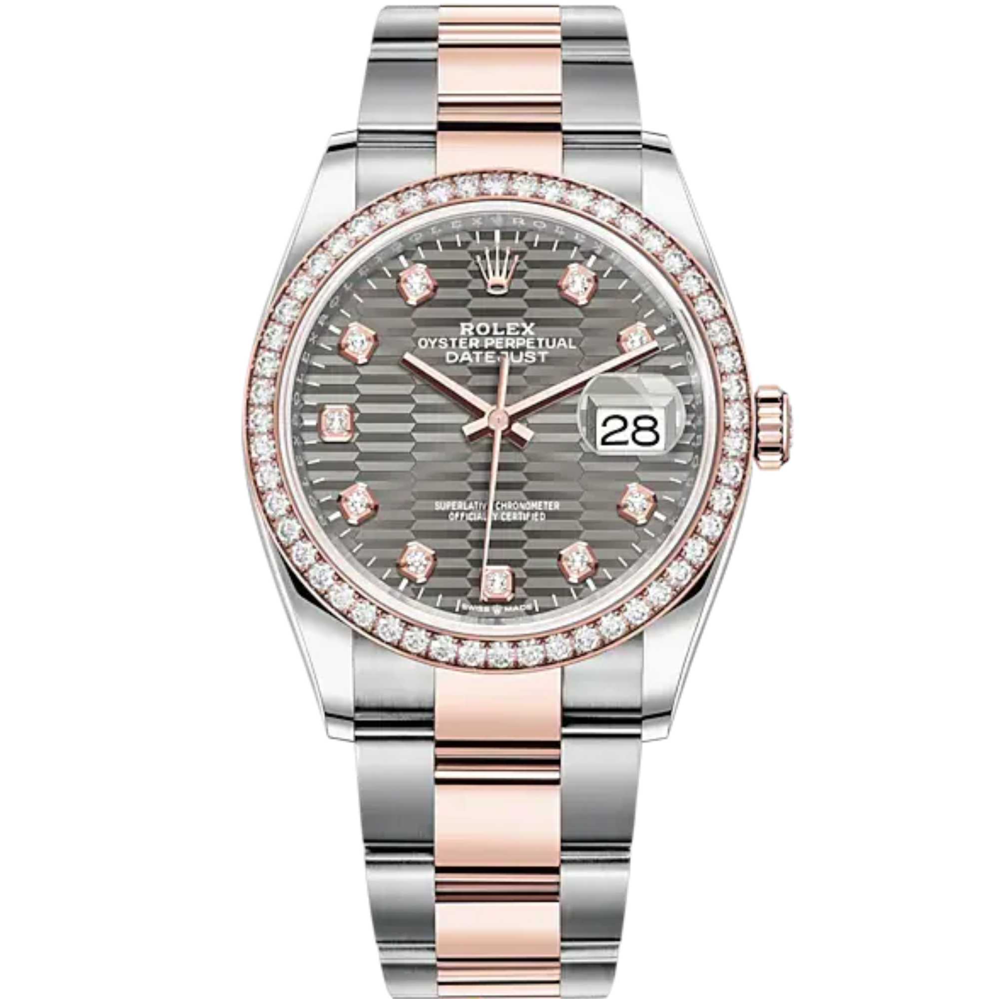 Datejust 36 36mm Oystersteel and Everose Gold Oyster Bracelet Slate Fluted-Motif Diamond-set Dial Diamond-set Bezel - Rolex