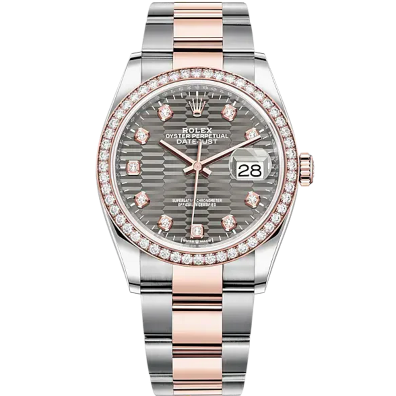 Datejust 36 36mm Oystersteel and Everose Gold Oyster Bracelet Slate Fluted-Motif Diamond-set Dial Diamond-set Bezel - Rolex