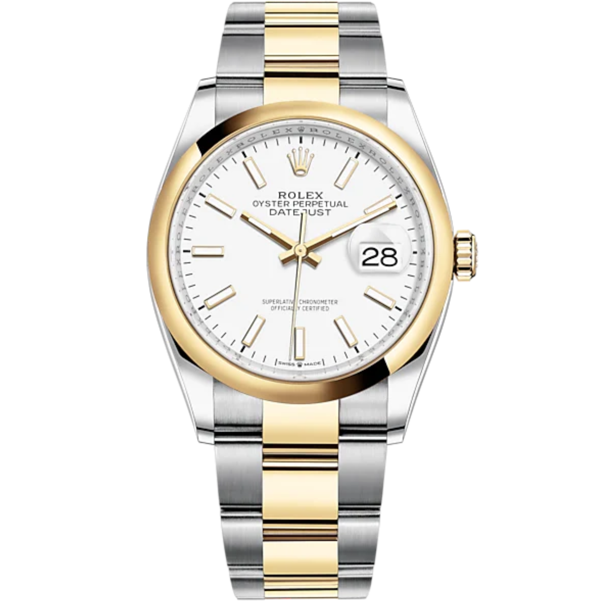Datejust 36 36mm Oystersteel and Yellow Gold Oyster Bracelet White Dial Domed Bezel - Rolex