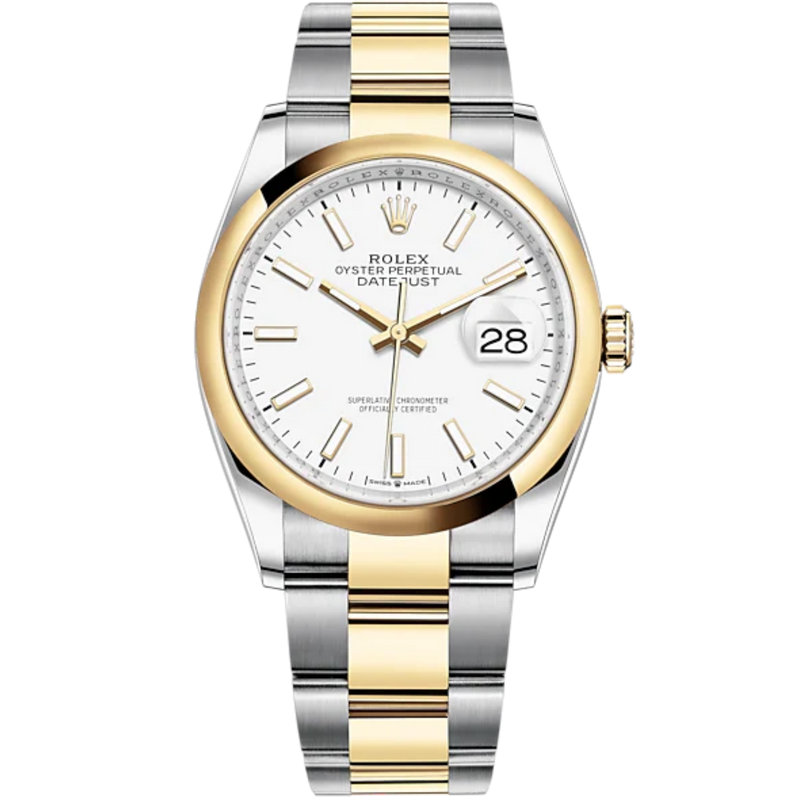 Datejust 36 36mm Oystersteel and Yellow Gold Oyster Bracelet White Dial Domed Bezel - Rolex