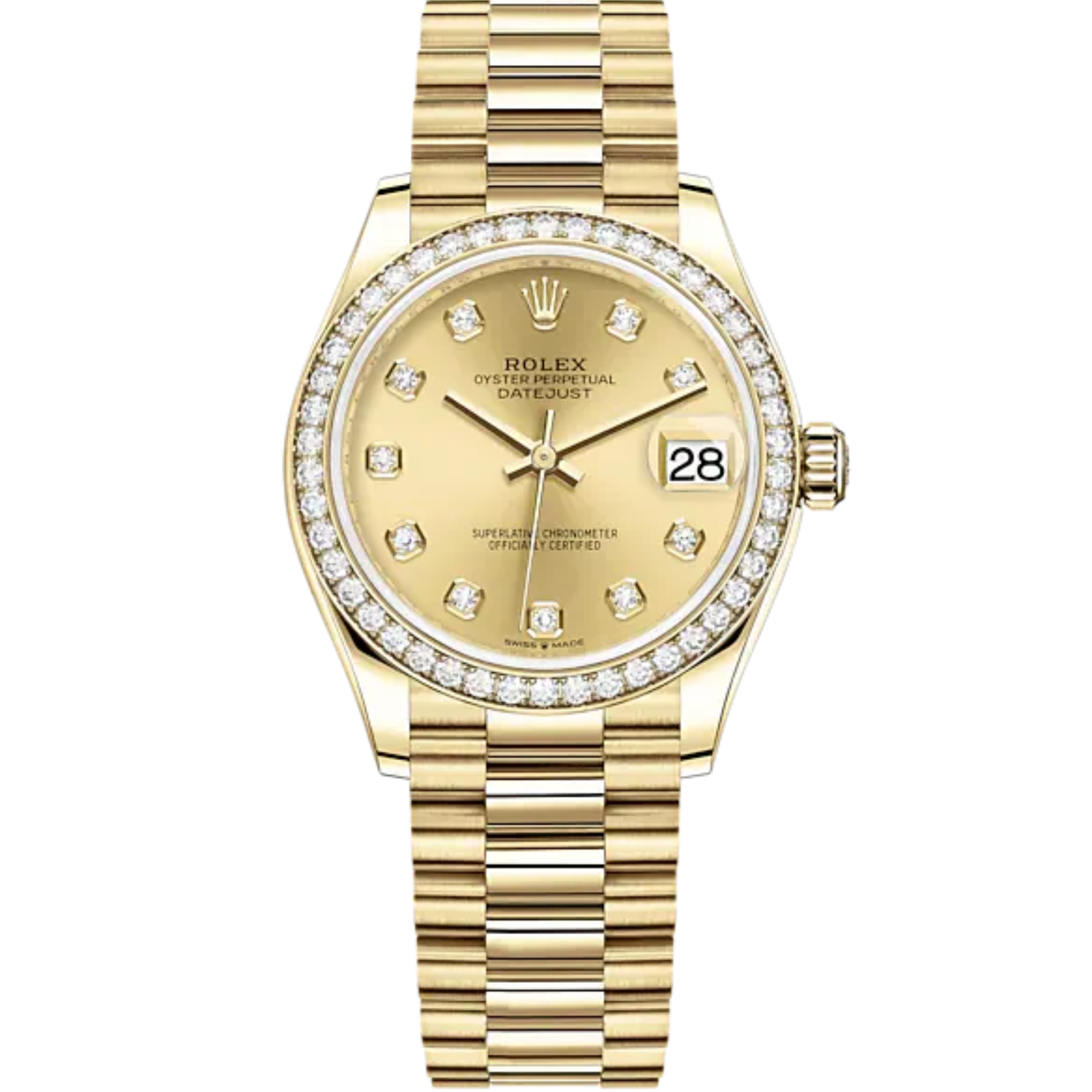 Datejust 31 31mm President Bracelet and 18 CT Yellow Gold with Champagne Colour Diamond-Set Dial Diamond-Set Bezel - Rolex