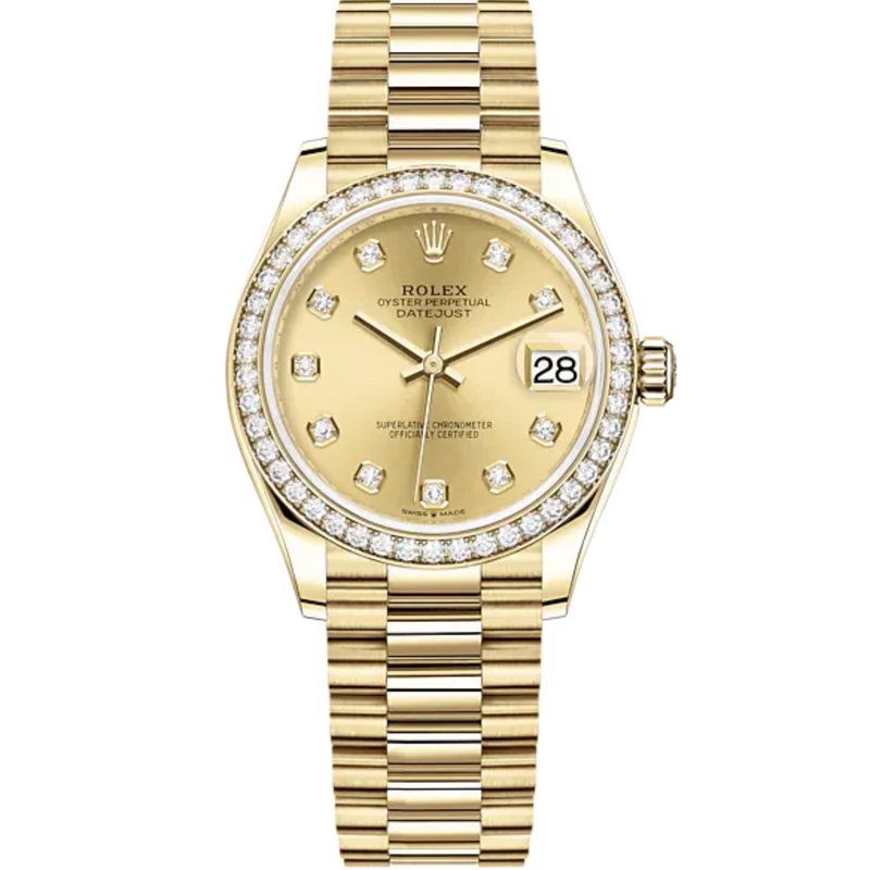 Datejust 31 31mm President Bracelet and 18 CT Yellow Gold with Champagne Colour Diamond-Set Dial Diamond-Set Bezel - Rolex