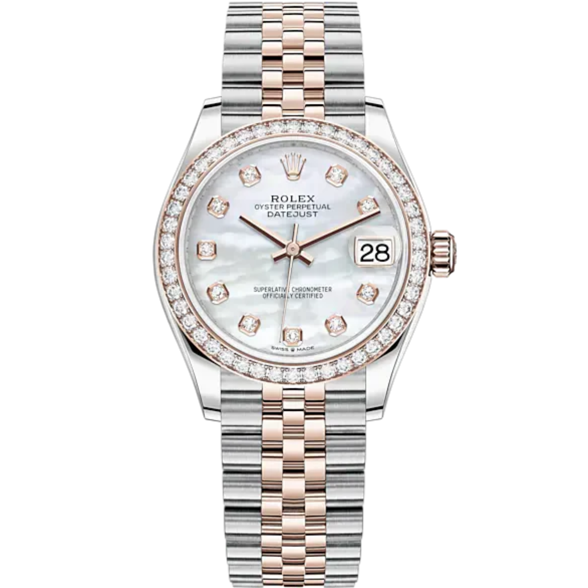 Datejust 31 31mm Jubilee Bracelet Oystersteel and Everose Gold White Mother-Of-Pearl Dial Diamond-Set Bezel - Rolex