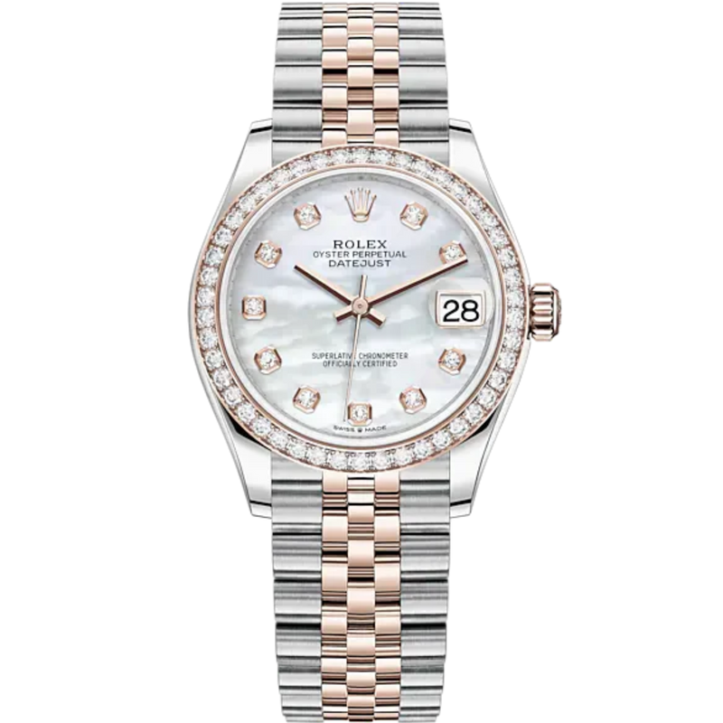 Datejust 31 31mm Jubilee Bracelet Oystersteel and Everose Gold White Mother-Of-Pearl Dial Diamond-Set Bezel - Rolex