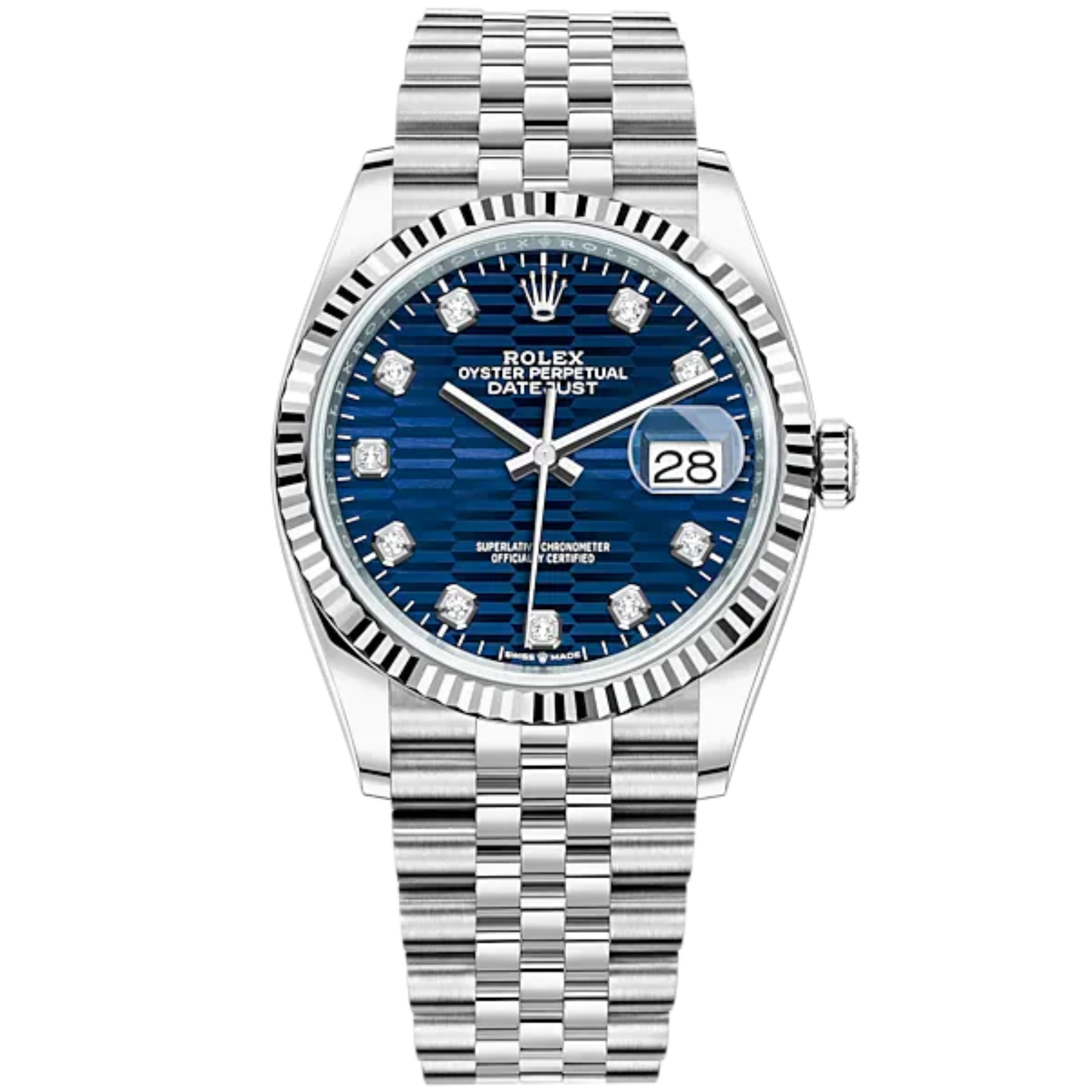 Rolex Datejust 36mm Oystersteel and White Gold on Jubilee Blue Fluted-Motif Diamond-set Dial Fluted Bezel - Rolex