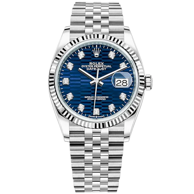 Rolex Datejust 36mm Oystersteel and White Gold on Jubilee Blue Fluted-Motif Diamond-set Dial Fluted Bezel - Rolex