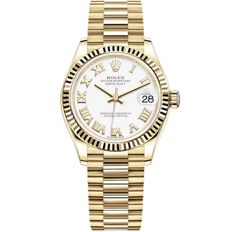 Datejust 31 31mm President Bracelet and 18 CT Yellow Gold with White Dial Fluted Bezel - Rolex
