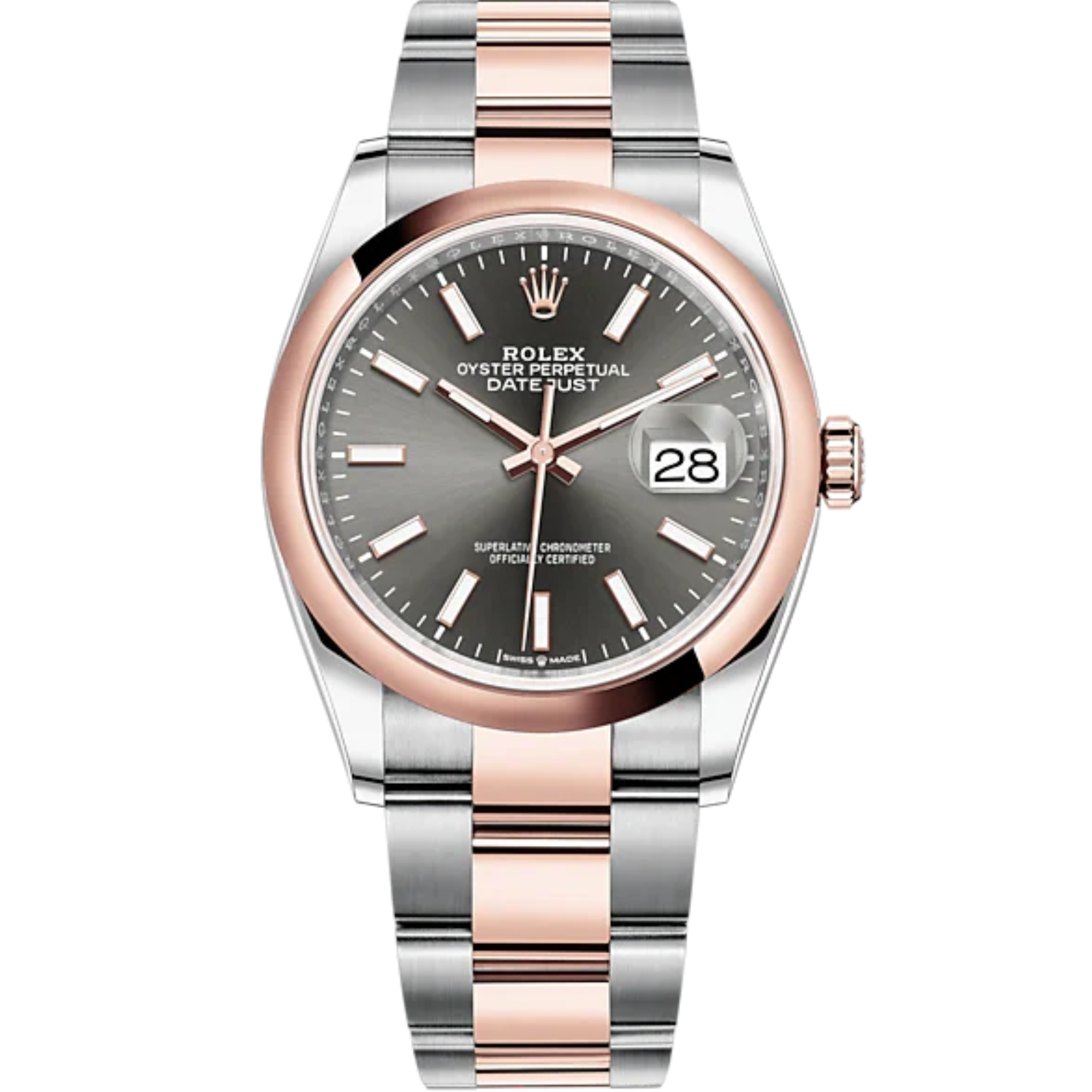 Datejust 36 36mm Oystersteel and Everose Gold Oyster Bracelet Slate Dial Domed Bezel - Rolex