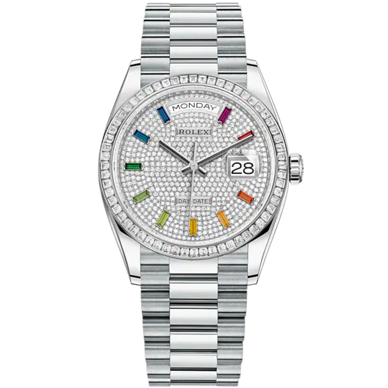 Day-Date 36 36mm President Bracelet and Platinum with Diamond-Paved Dial Diamond-Set Bezel - Rolex