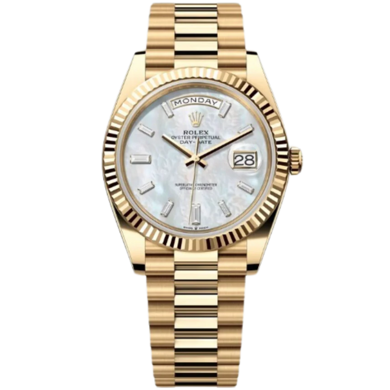 Rolex Day-Date Ref. 228238 40MM Yellow Gold Case Mother of Pearl Dial Baguette Diamonds - Rolex