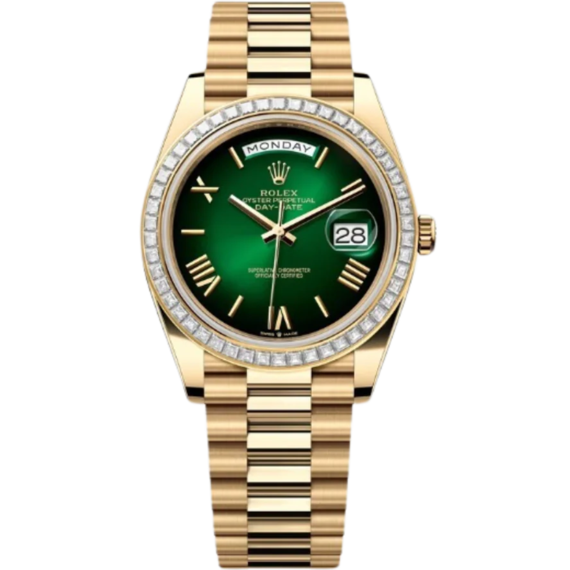 Rolex Day-Date Ref. 228398TBR 40MM Yellow Gold Case Ombré Green Dial Diamond Set Bezel - Rolex