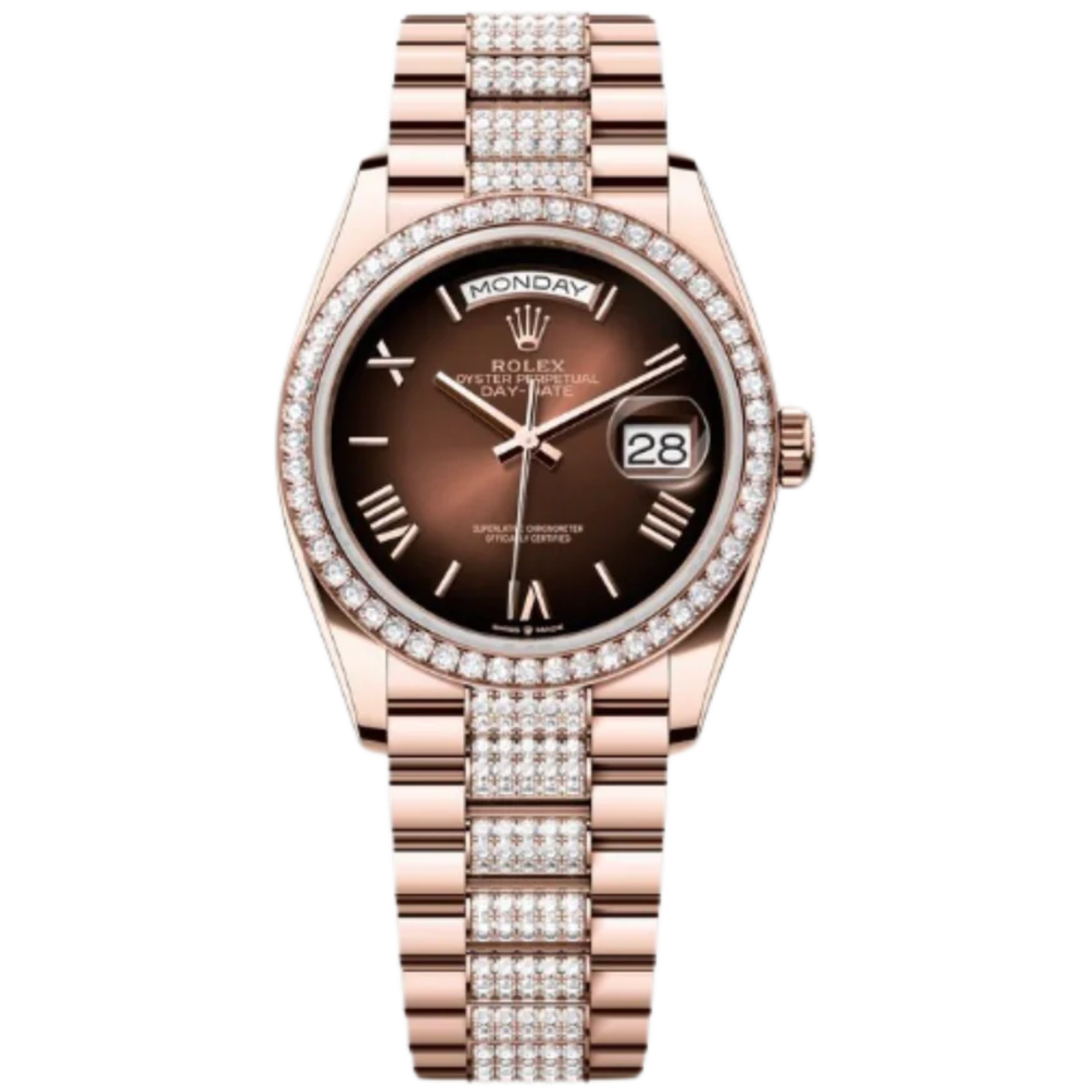 Rolex Day-Date Ref. 128345RBR 36MM Everose Gold Case Ombré Brown Dial Diamond Set Bezel and Links - Rolex
