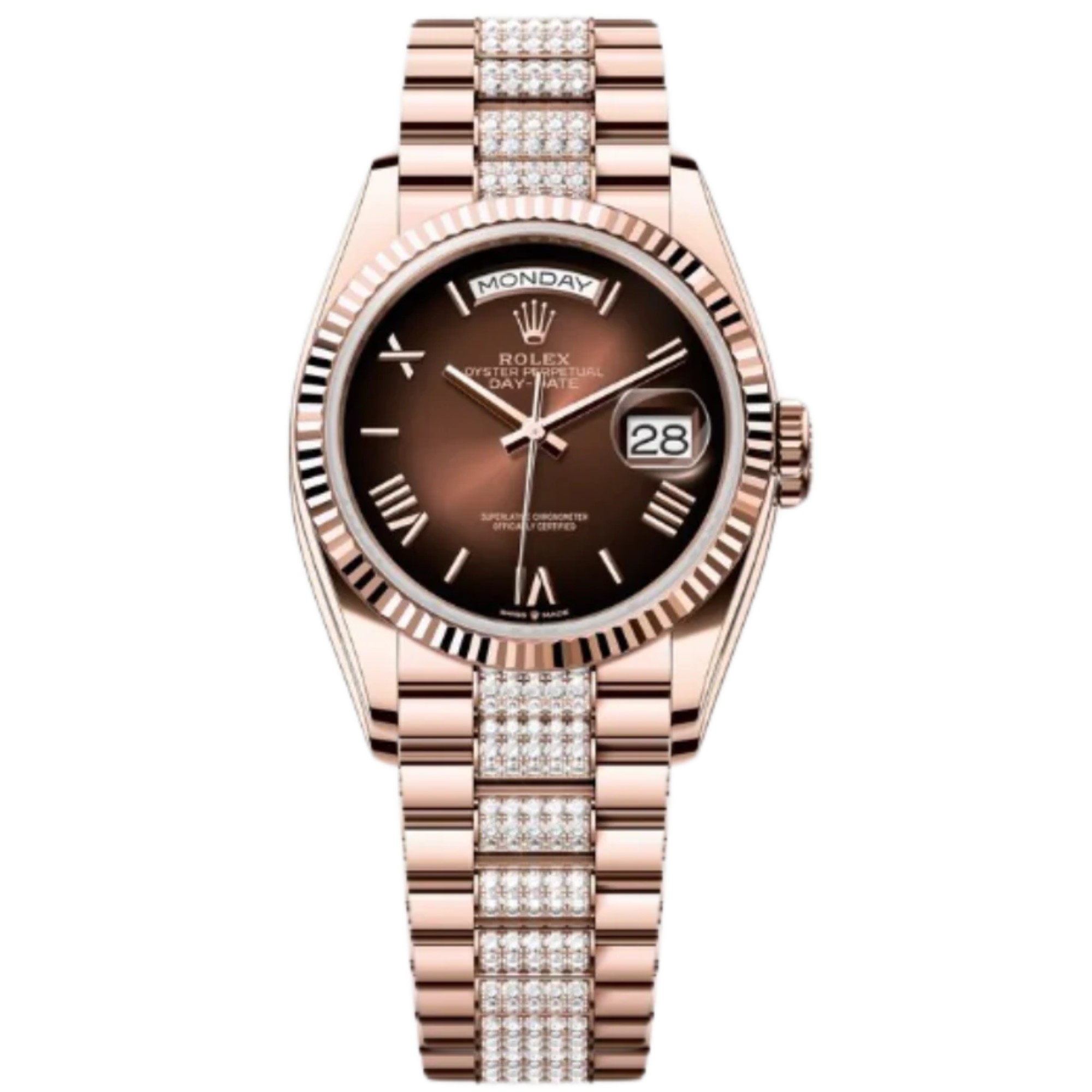 Rolex Day-Date Ref. 128235 36MM Everose Gold Case Ombré Brown Dial Diamond Set Links - Rolex