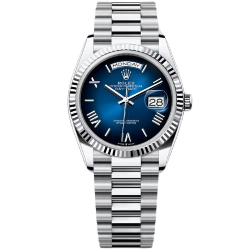 Rolex Day-Date Ref. 128236 36MM Platinum Ombré Blue Dial - Rolex