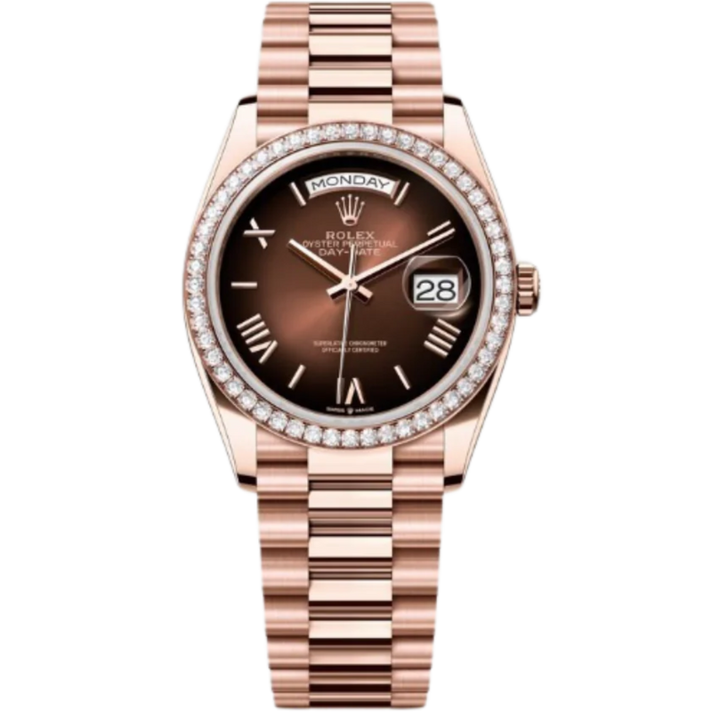 Rolex Day-Date Ref. 128345RBR 36MM Everose Gold Ombré Brown Dial Diamond Set Bezel - Rolex