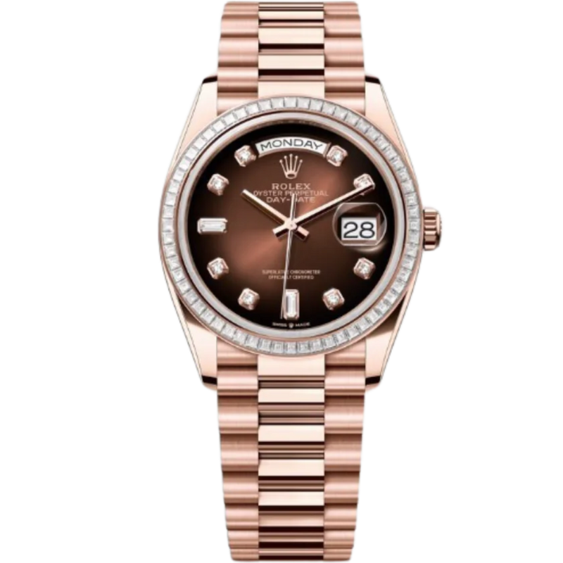 Rolex Day-Date Ref. 128395TBR 36MM Everose Gold Ombré Brown Dial Diamond Bezel and Markers - Rolex