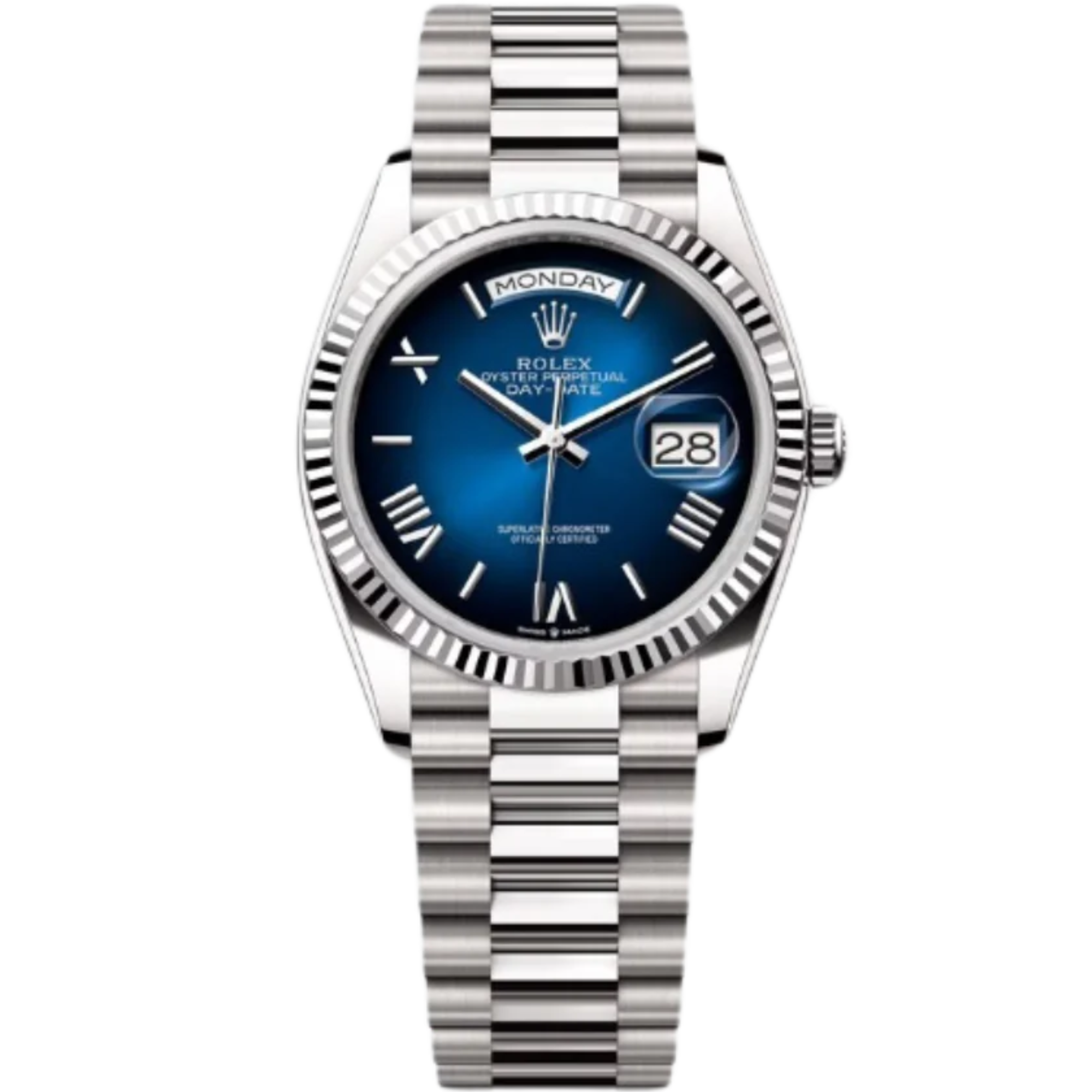 Rolex Day-Date Ref. 128239 36MM White Gold Case Ombré Blue Dial - Rolex