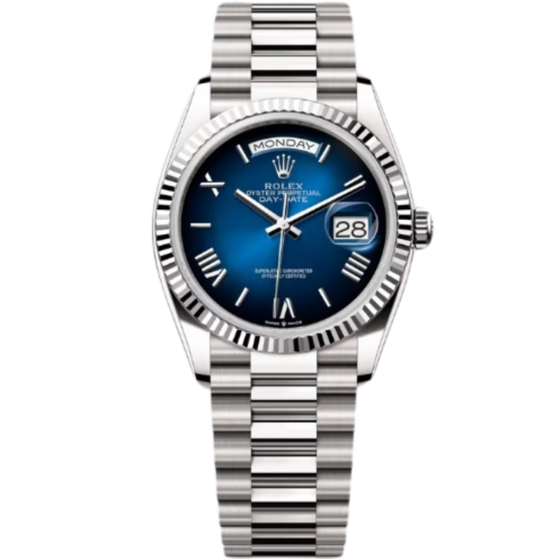 Rolex Day-Date Ref. 128239 36MM White Gold Case Ombré Blue Dial - Rolex