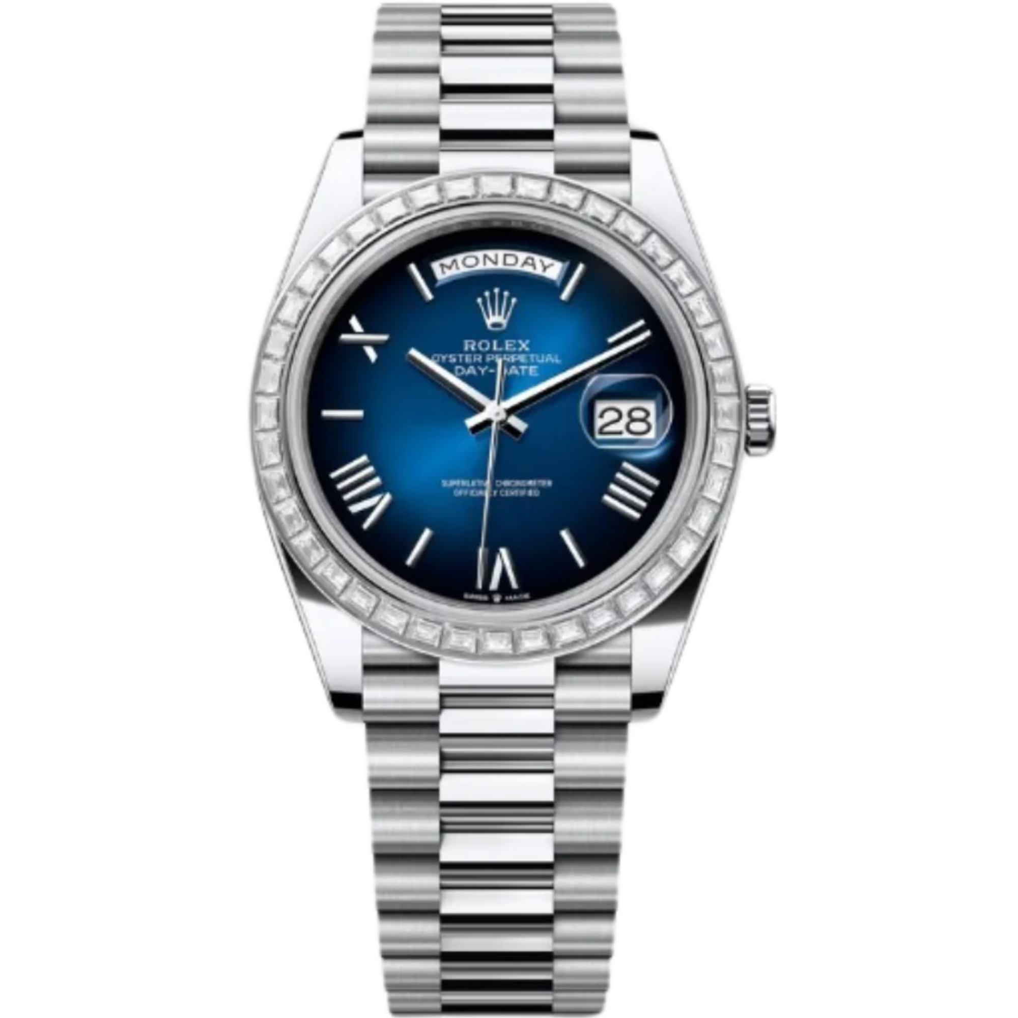 Rolex Day-Date Ref. 228296TRB 40MM Platinum Case Ombré Blue Dial Diamond Set Bezel - Rolex