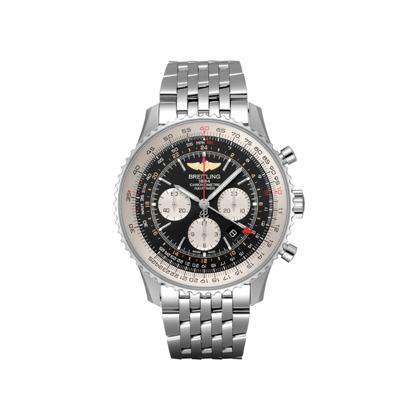 NAVITIMER B04 CHRONOGRAPH GMT 48 MM STAINLESS STEEL WITH BLACK DIAL - Breitling