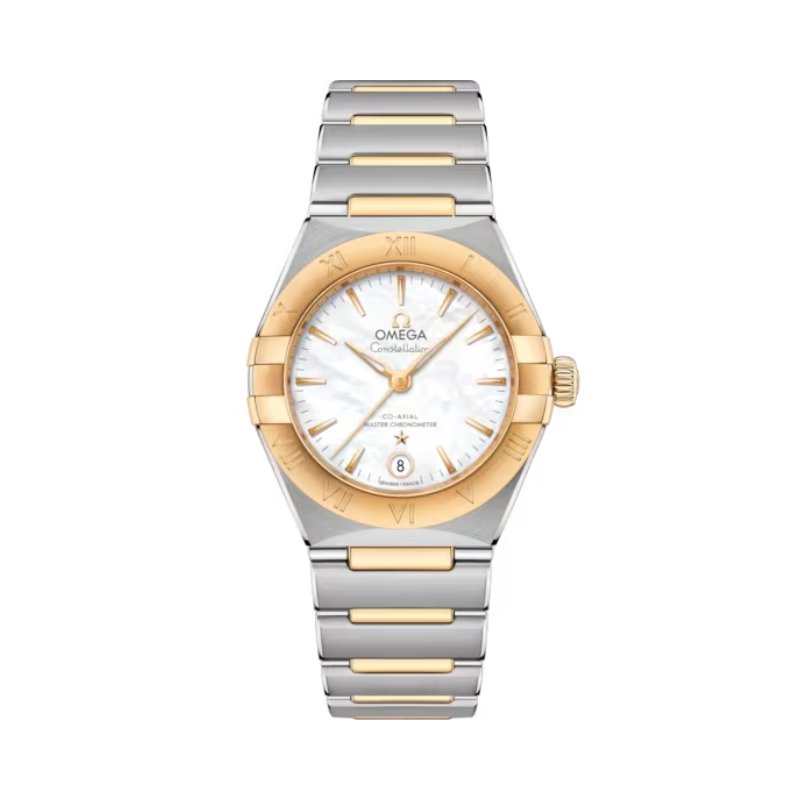 CONSTELLATION 29 MM STAINLESS STEEL - YELLOW GOLD WITH MOTHER OF PEARL DIAL - Omega