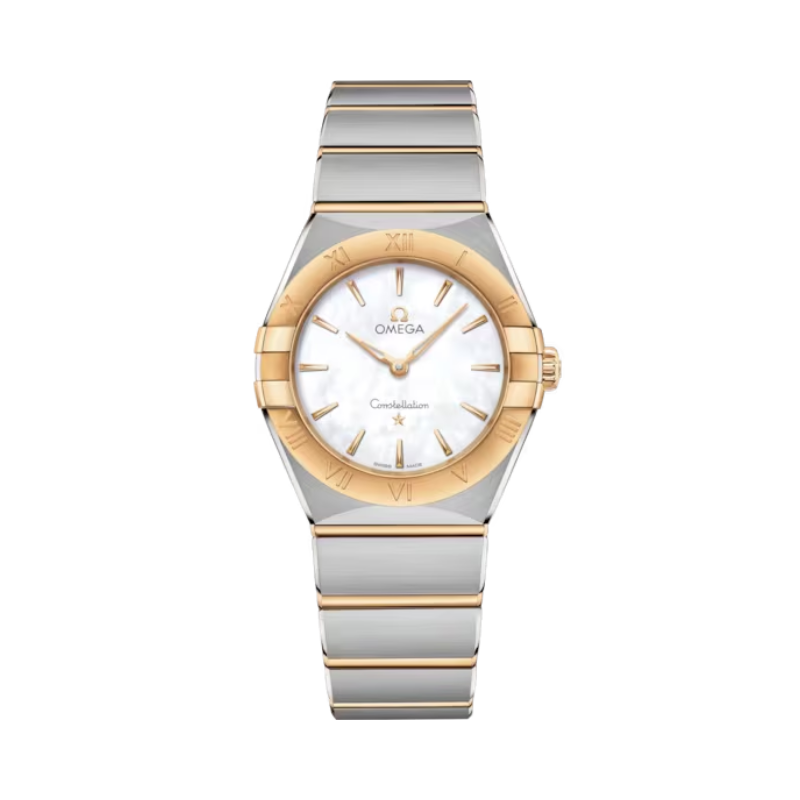 CONSTELLATION 28 MM STAINLESS STEEL - YELLOW GOLD WITH MOTHER OF PEARL DIAL - Omega