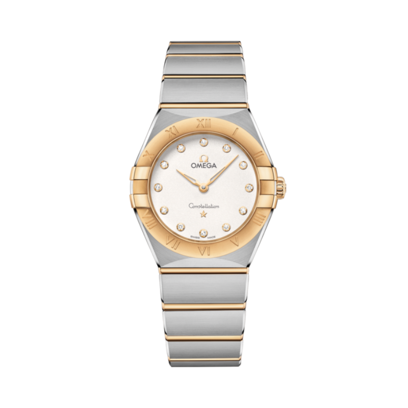 CONSTELLATION 28 MM STAINLESS STEEL - YELLOW GOLD WITH SILVER DIAL - Omega