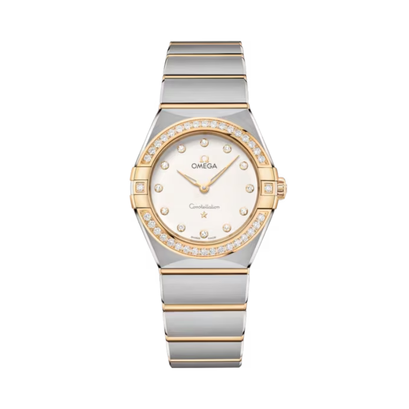 CONSTELLATION 28 MM STAINLESS STEEL - YELLOW GOLD WITH SILVER DIAL - Omega
