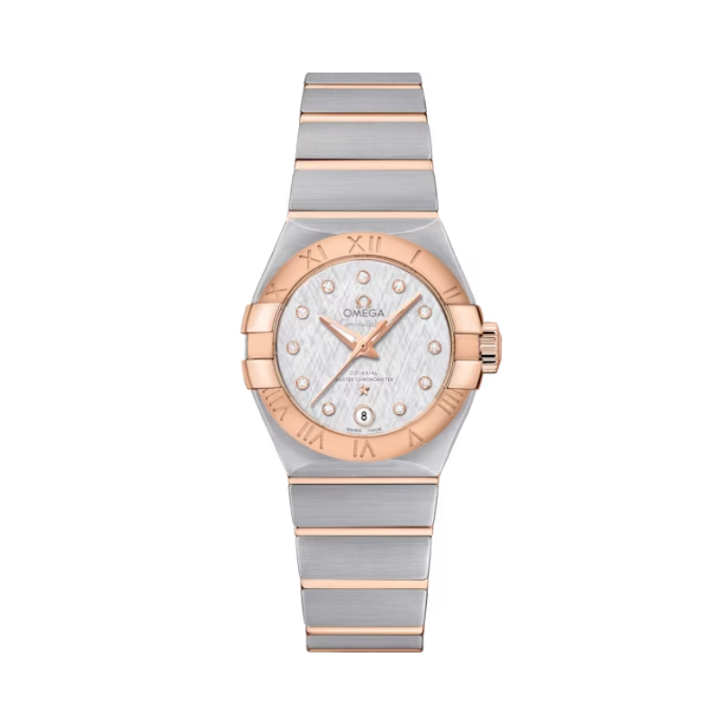 CONSTELLATION 27 MM STAINLESS STEEL - RED GOLD WITH SILVER DIAL - Omega